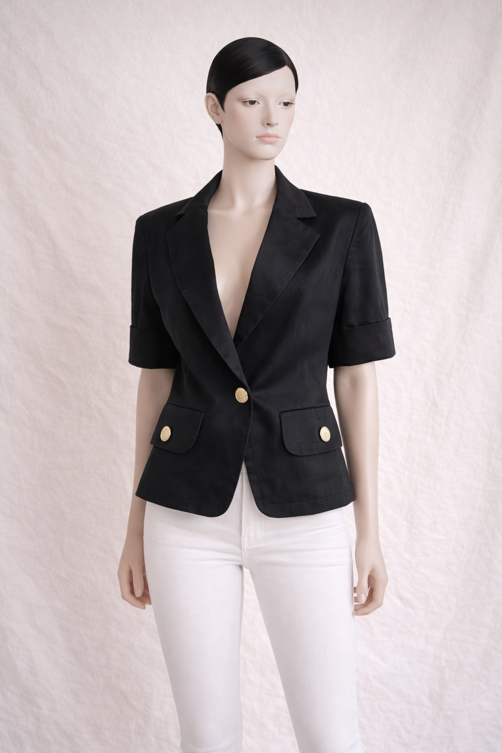 Blazer en coton noir manches courts Yves Saint Laurent vintage