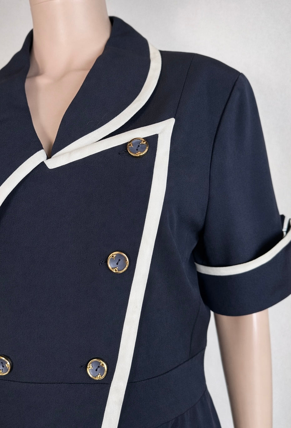 Robe authentique Jean Paul Gaultier bleu marine à liserés blancs vintage