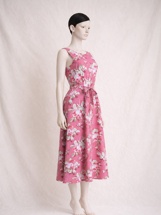 Robe d'été Laura Ashley vintage à imprimé floral romantique rose framboise