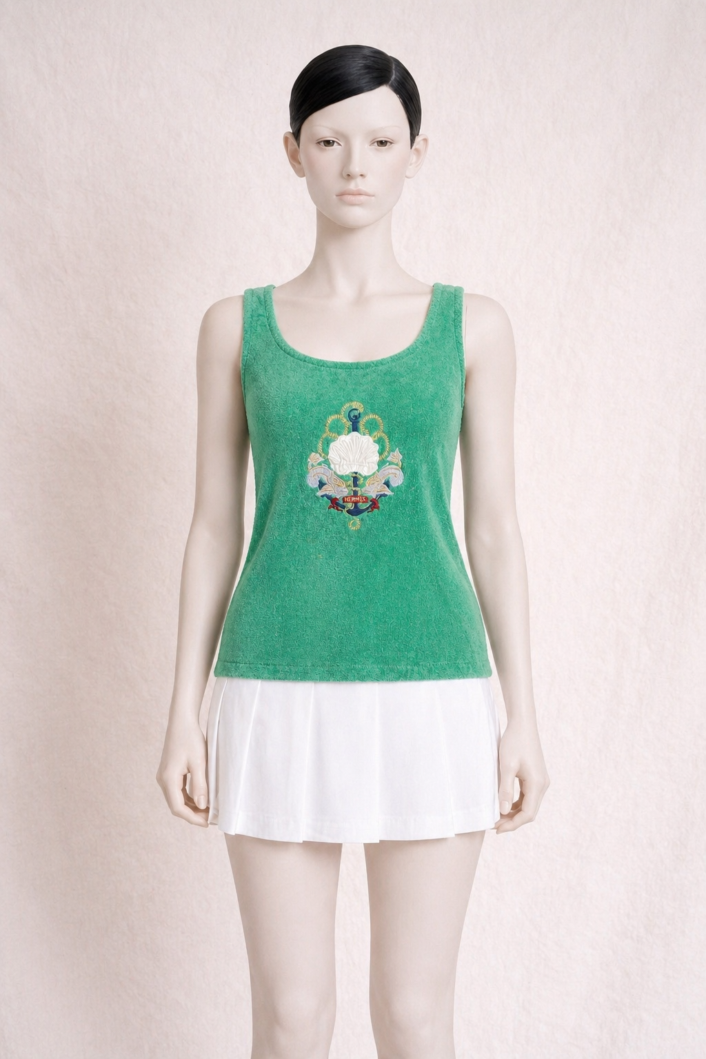 Top Hermès vintage en éponge vert circa 90