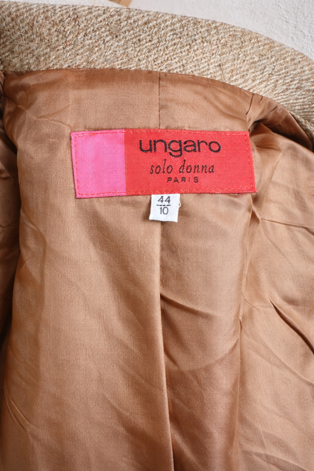 Blazer authentique Emanuel Ungaro en laine épaisse beige chiné vintage couture