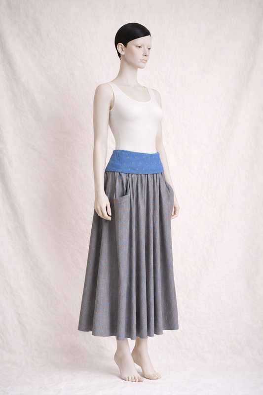 Anastasia Paris vintage long skirt in textured blue check cotton