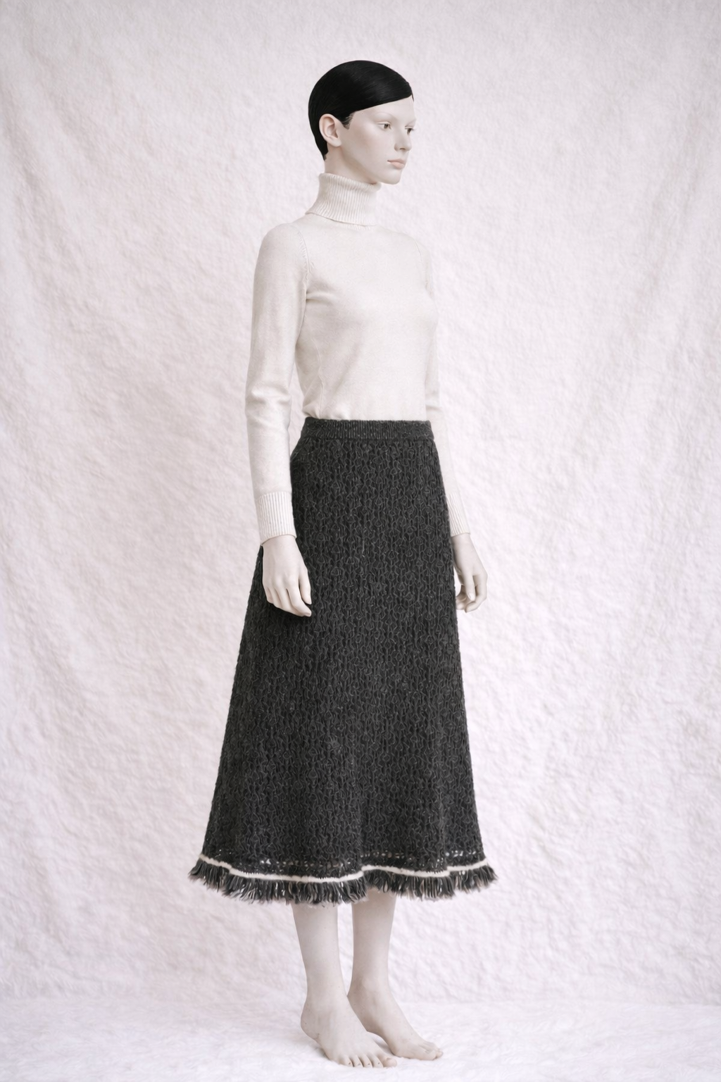 Jupe en maille Chanel authentique en laine gris anthracite