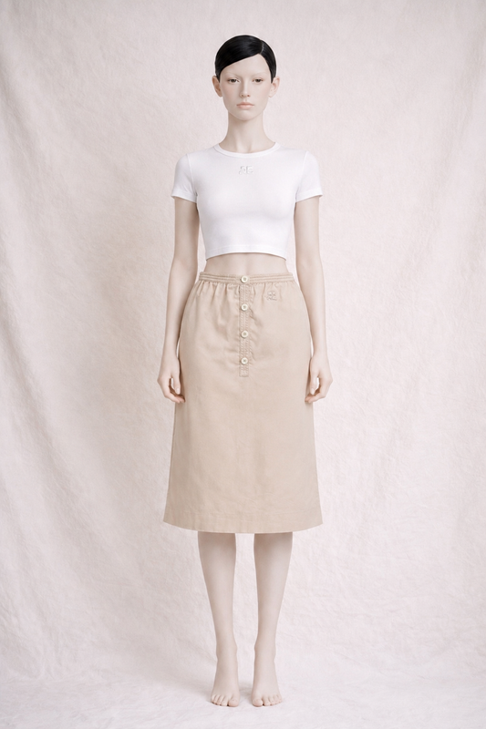 Authentique jupe Courrèges Paris vintage en coton beige sable