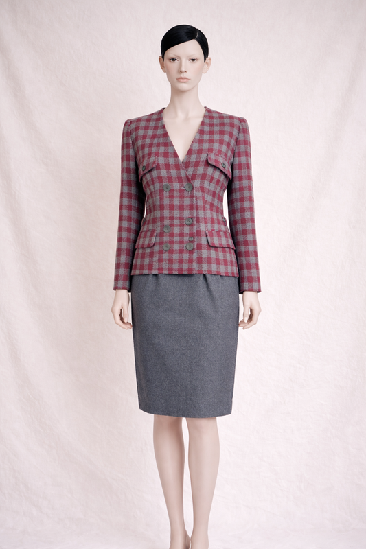 Ensemble tailleur jupe authentique Valentino Boutique en laine à carreaux vintage