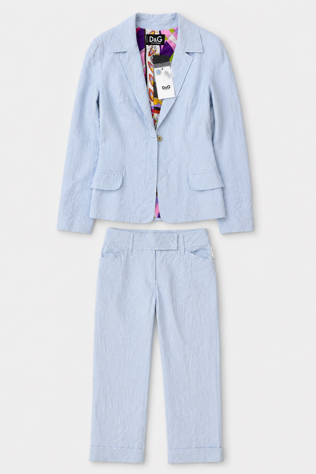 Ensemble  Dolce & Gabbana en soie sauvage bleu ciel authentique