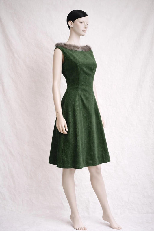 Vintage green velvet dress from the 1950s