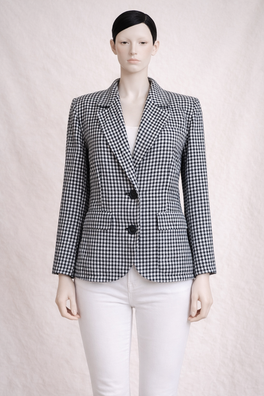 Blazer en laine à carreaux noirs et blancs Yves Saint Laurent vintage