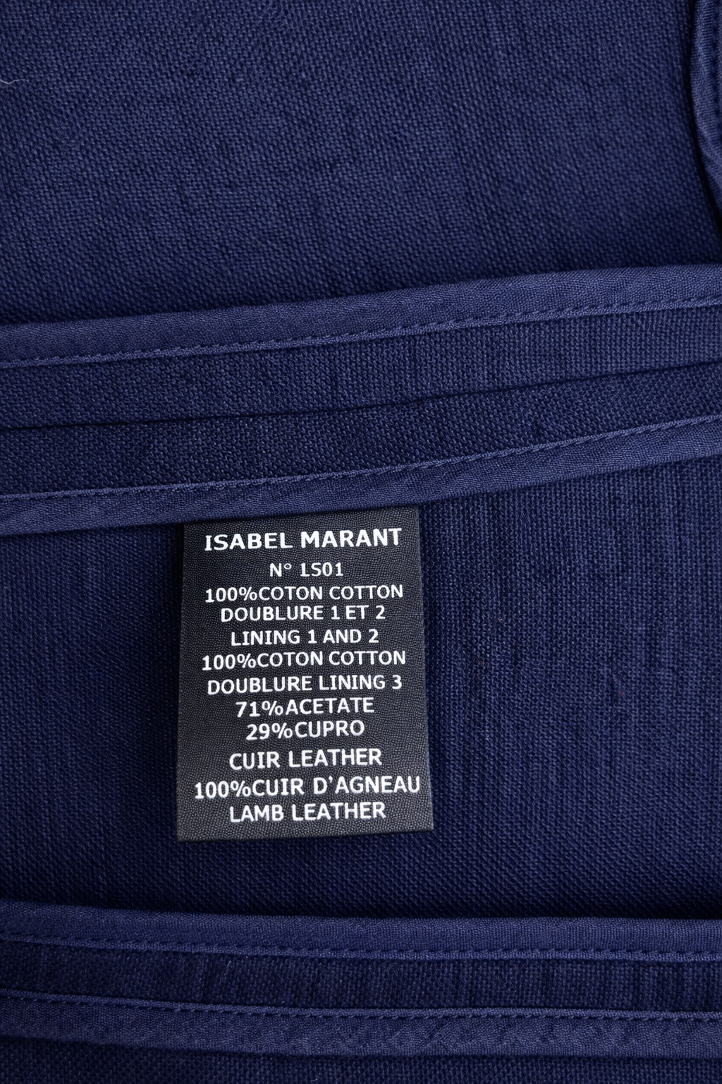 Blazer Isabel Marant authentique en coton texturé bleu marine avec finitions en cuir d’agneau.
