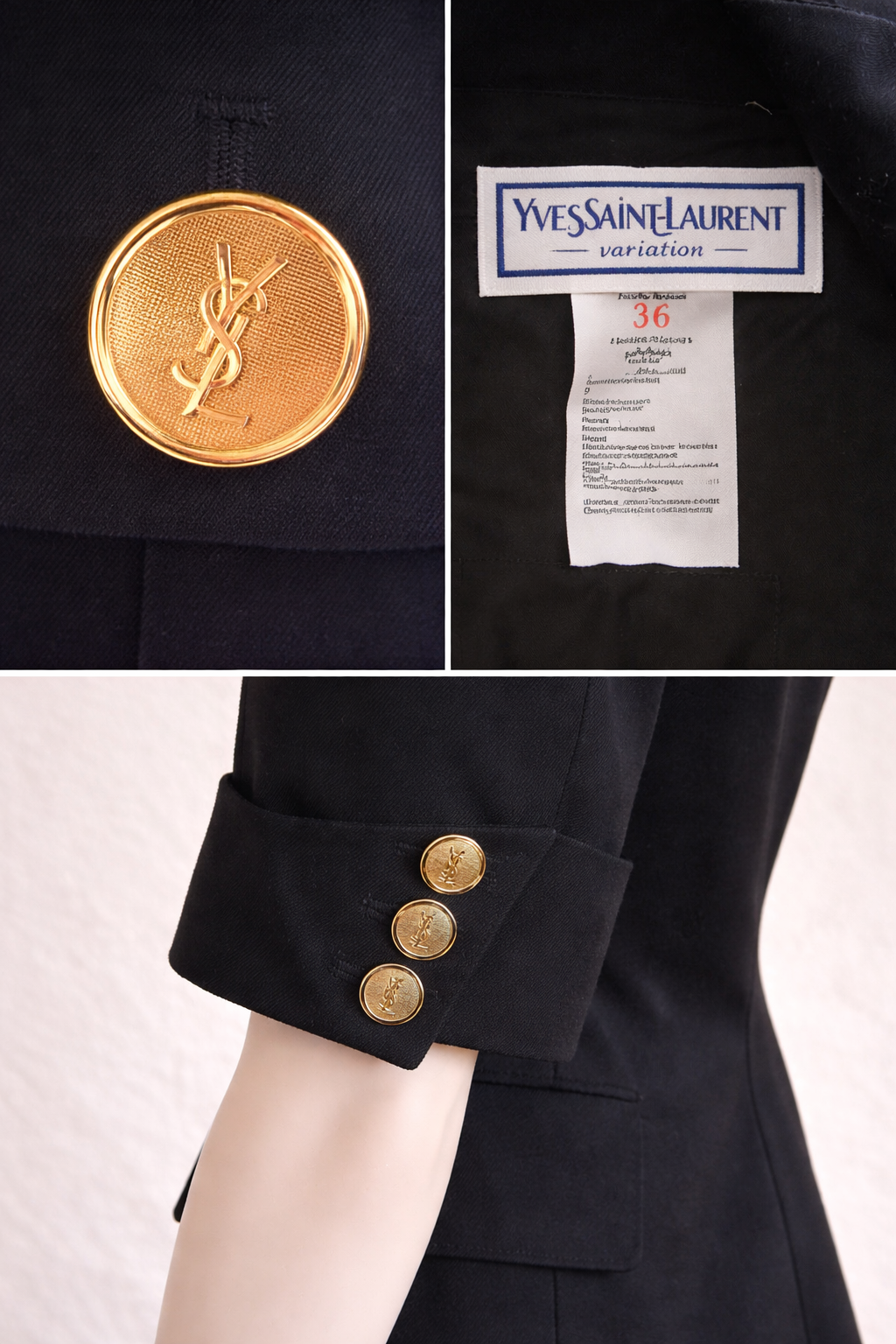 Blazer en coton noir manches courts Yves Saint Laurent vintage