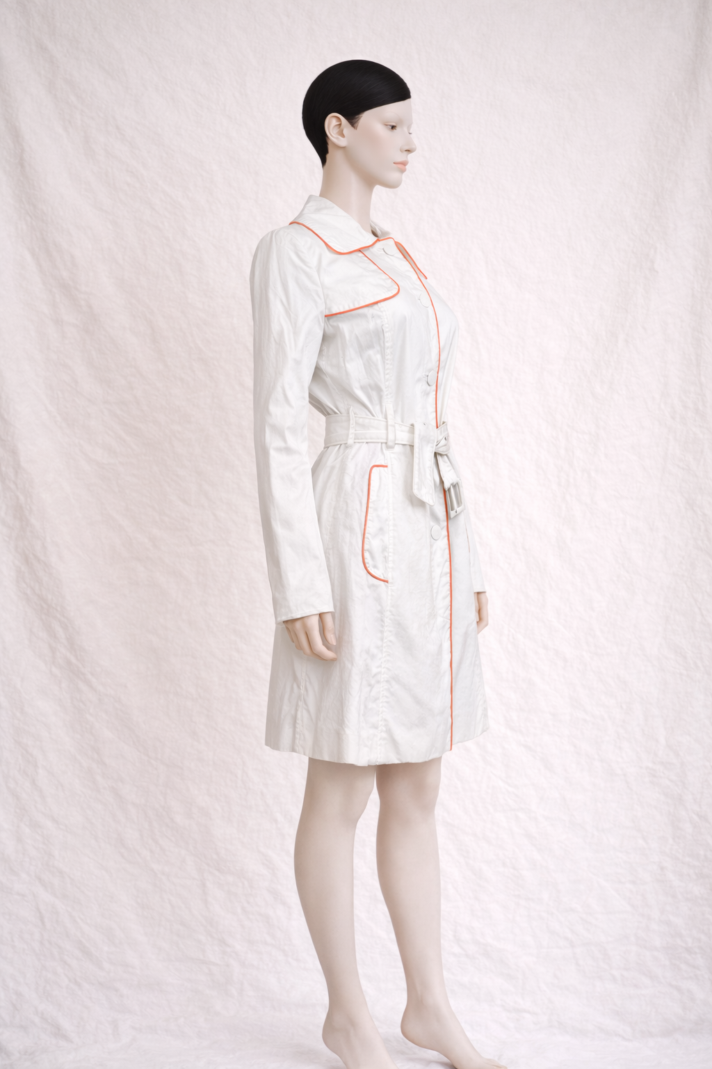Trench authentique Jean Paul Gaultier en coton blanc à surpiqûres contrastées vintage