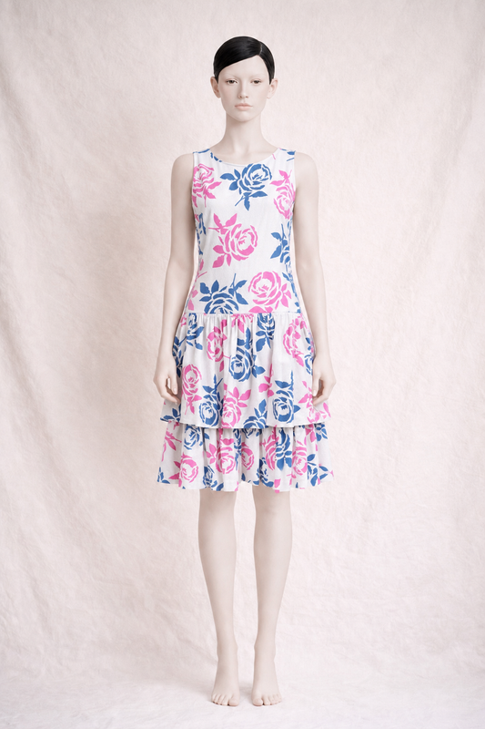 Robe d'été Céline Paris en jacquard de coton texturé blanc vintage authentique