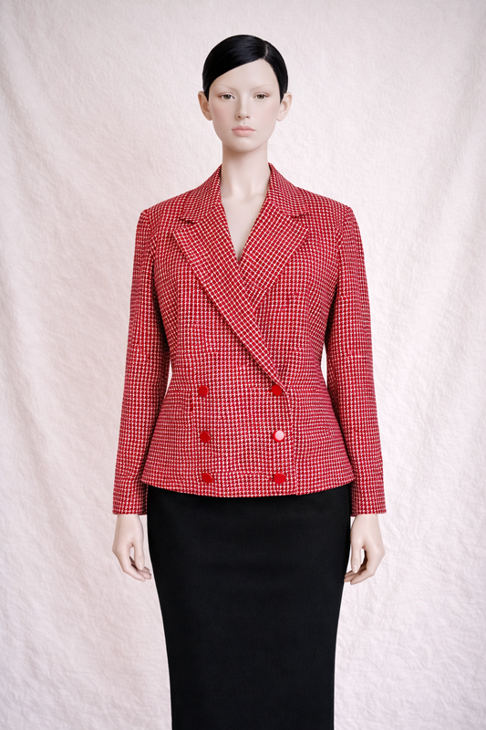 Blazer authentique Pierre Cardin vintage en laine rouge pied-de-poule neuf