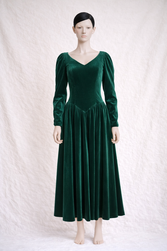 Robe longue en velours vert profond Laura Ashley vintage
