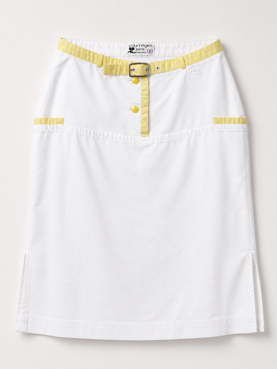 Authentique jupe Courrèges Paris vintage en coton texturé blanc