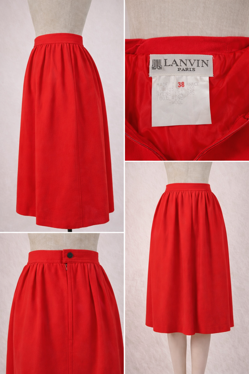 Ensemble tailleur jupe et veste authentique Lanvin Paris laine rouge vintage