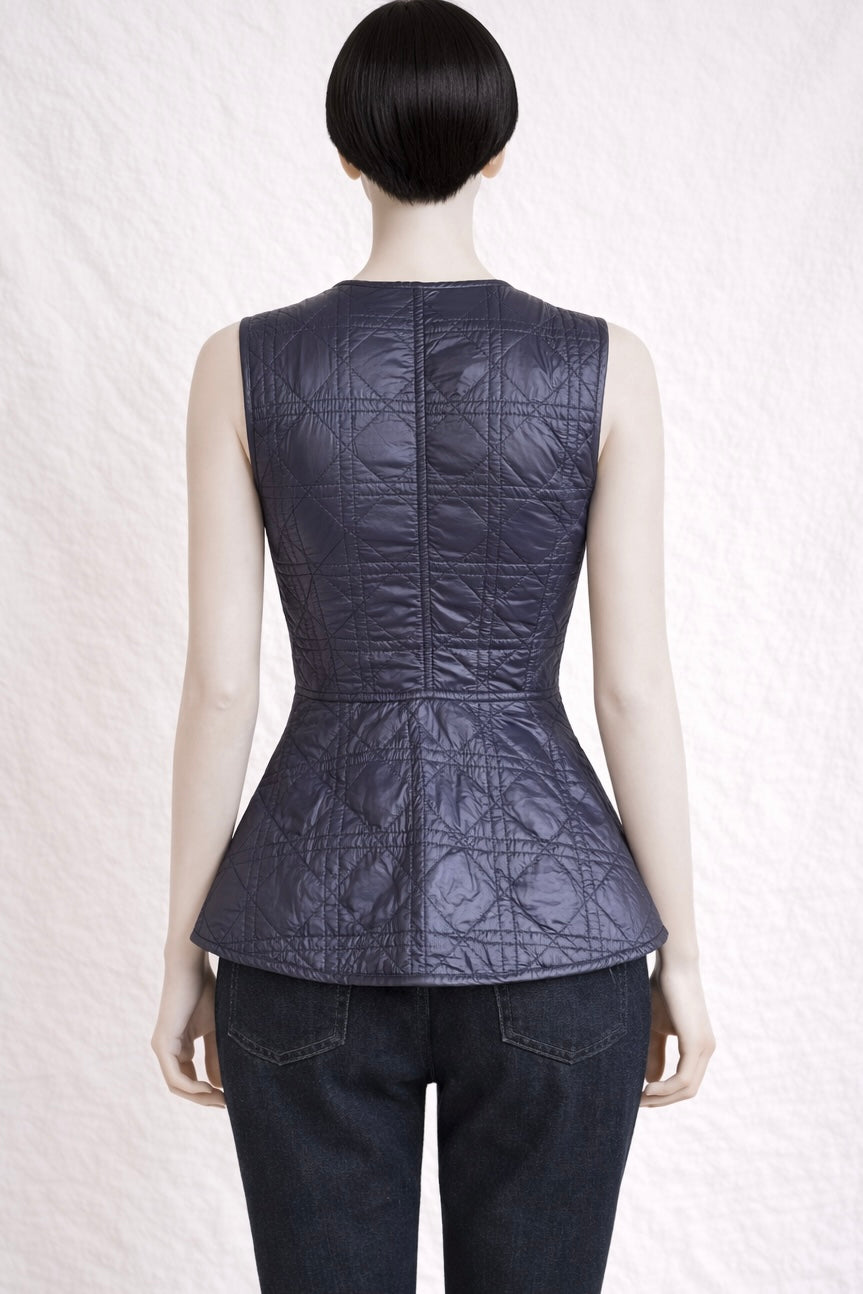 Christian Dior Peplum Top matelassé bleu marine CD authentique