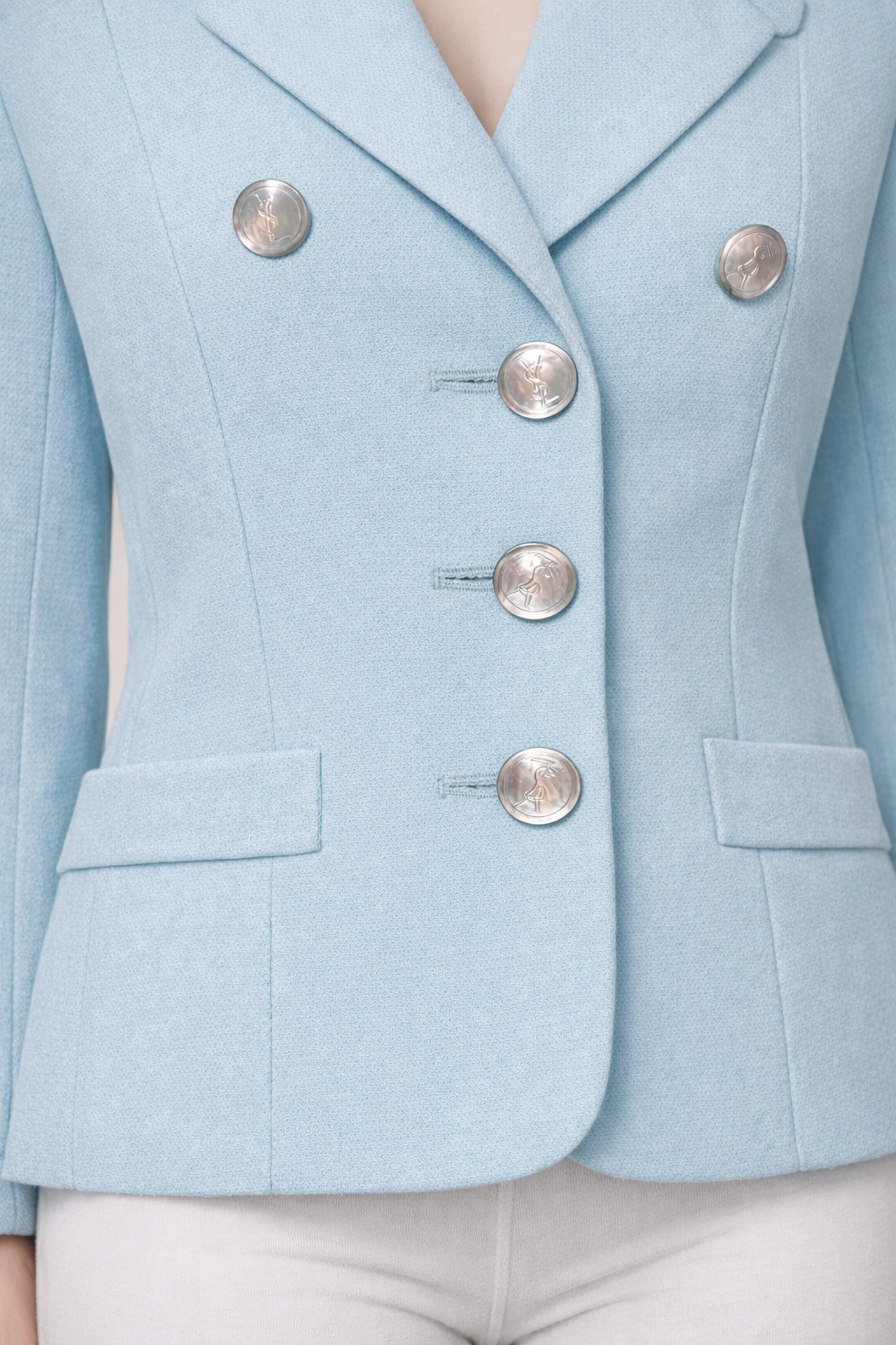 Blazer authentique Yves Saint Laurent Variation en laine bleu clair vintage