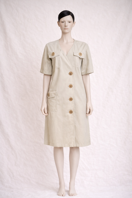 Robe saharienne nude en coton Yves Saint Laurent vintage authentique