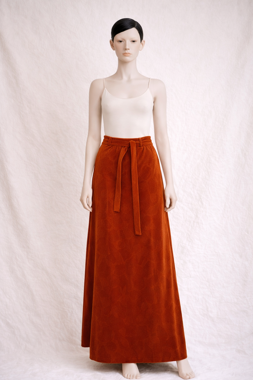 Jupe longue vintage en velours côtelé rouille Torrente – Édition Paris vintage