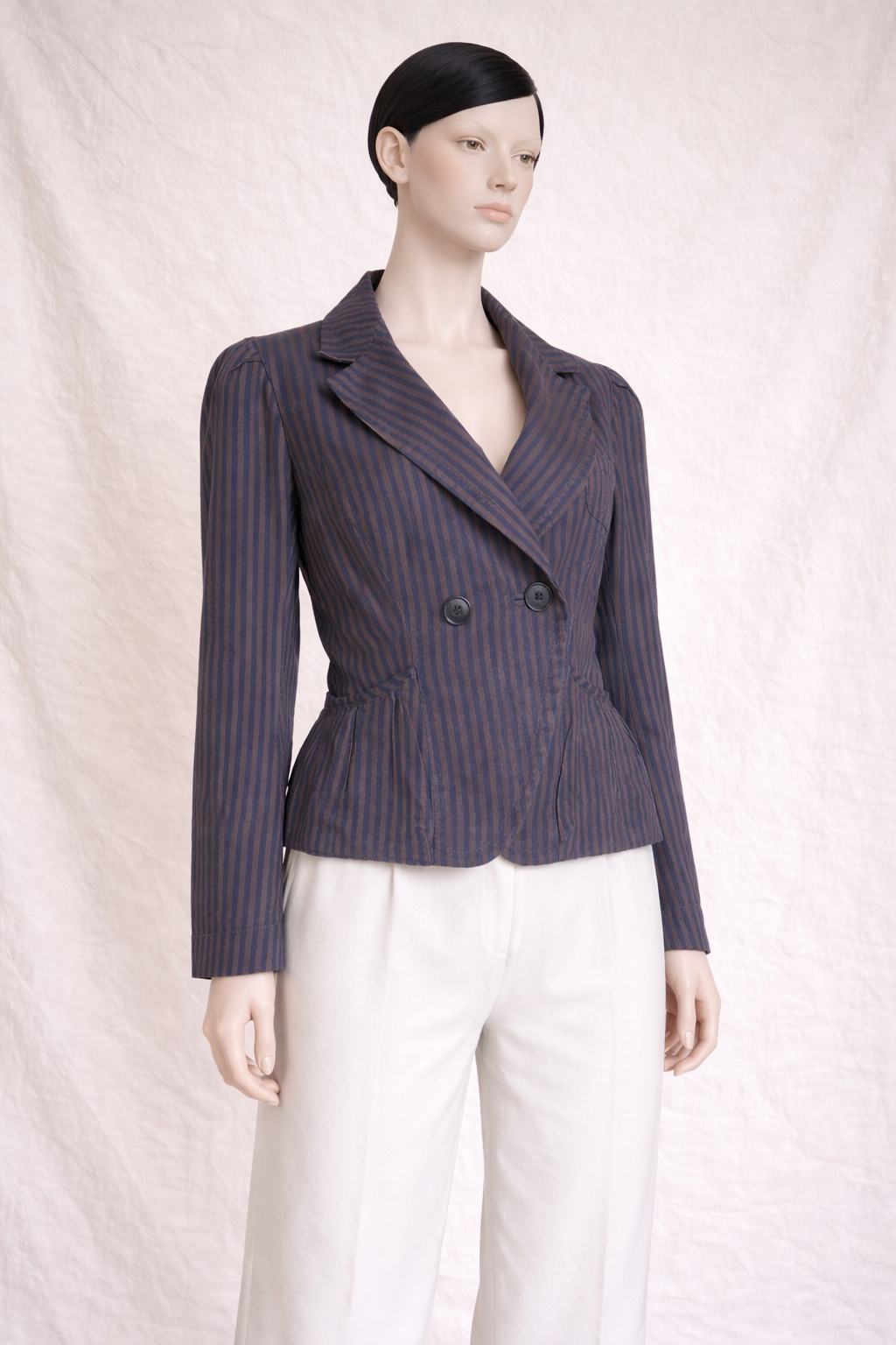 Blazer court rayé en coton et lin Sonia Rykiel vintage