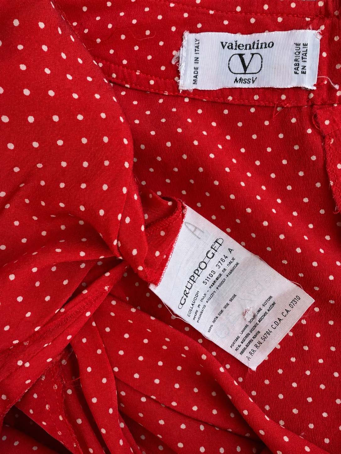 Robe en soie rouge à pois Valentino Miss V vintage authentique