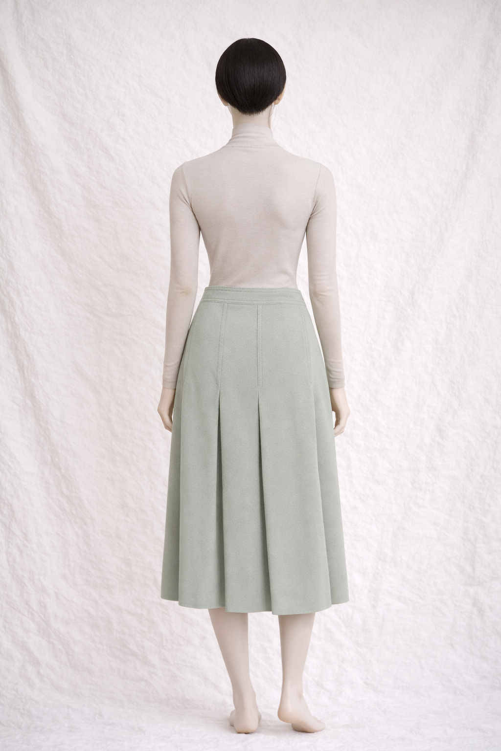 Jupe plissée authentique Céline Paris en laine vert amande avec ceinture chaîne vintage