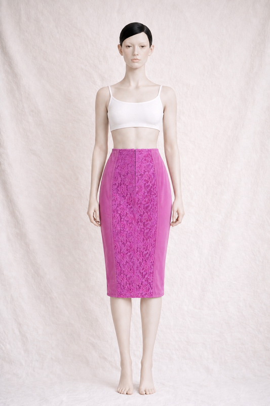 Jupe crayon authentique Dolce & Gabbana en dentelle stretch rose fuchsia