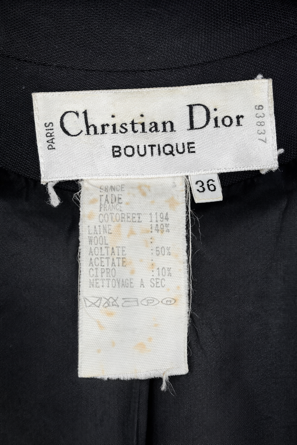 Blazer authentique Christian Dior Boutique noire laine vintage