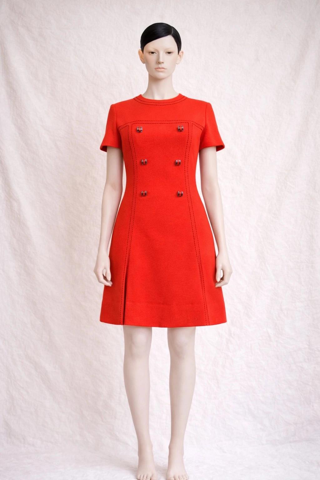 Robe trapèze vintage en laine orange circa 1960