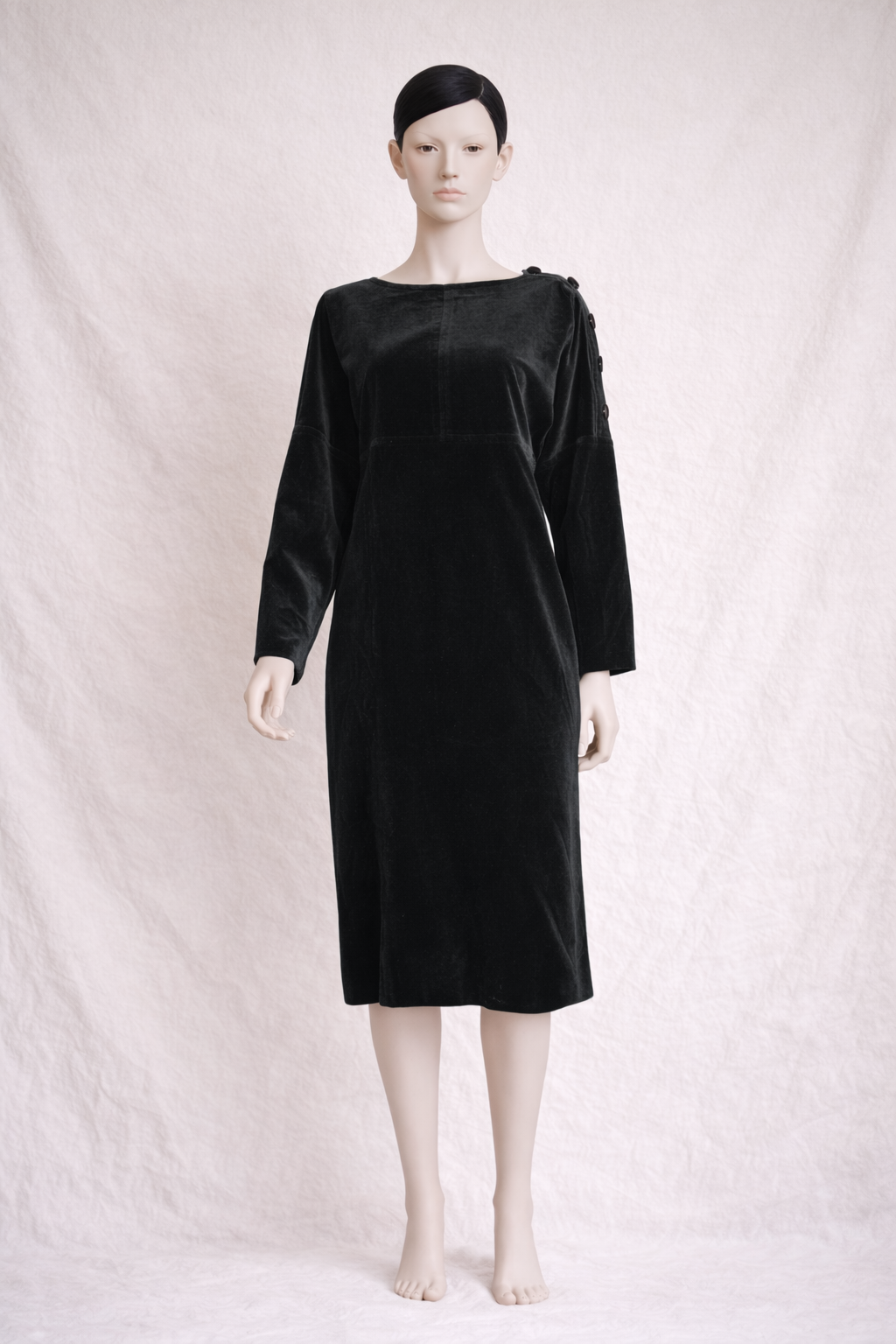 Robe droite authentique Yves Saint Laurent Rive Gauche en velours de coton noir vintage