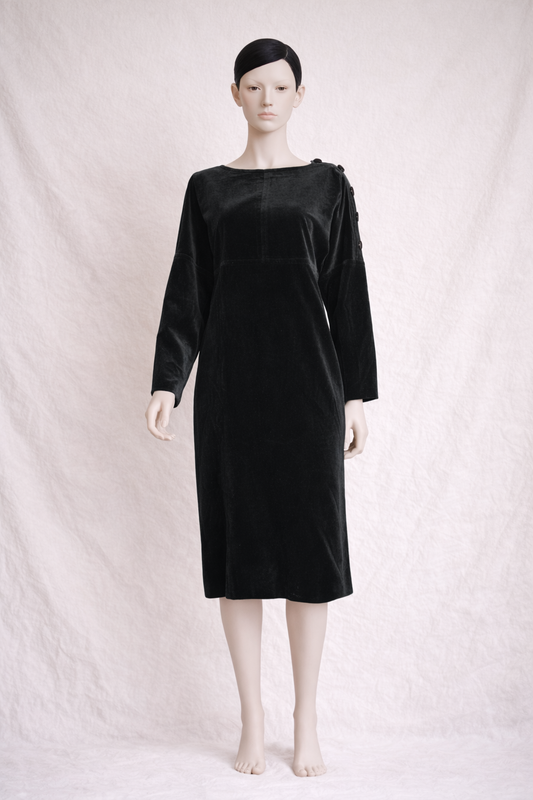 Robe droite authentique Yves Saint Laurent Rive Gauche en velours de coton noir vintage