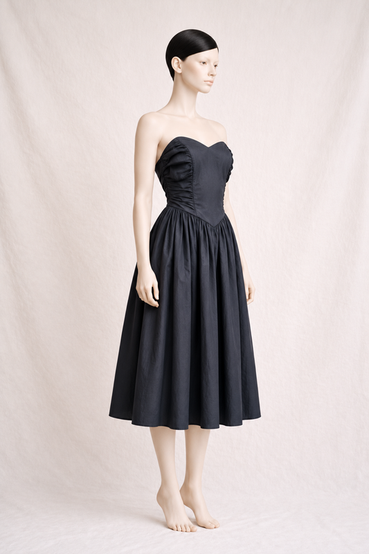Vintage black cotton strapless dress by Laura Ashley