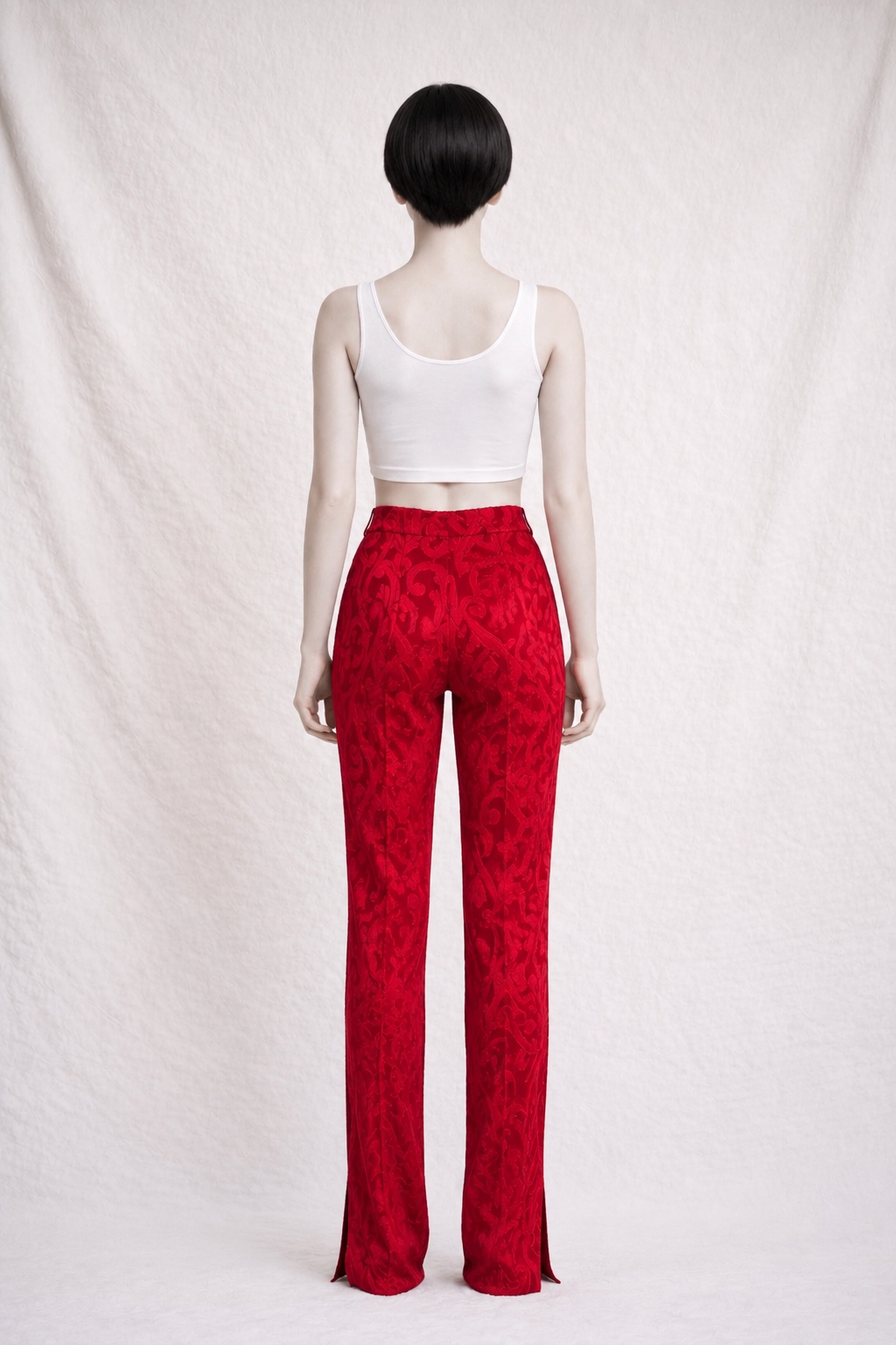 Pantalon Gianfranco Ferré en soie et laine texturée rouge intense authentique