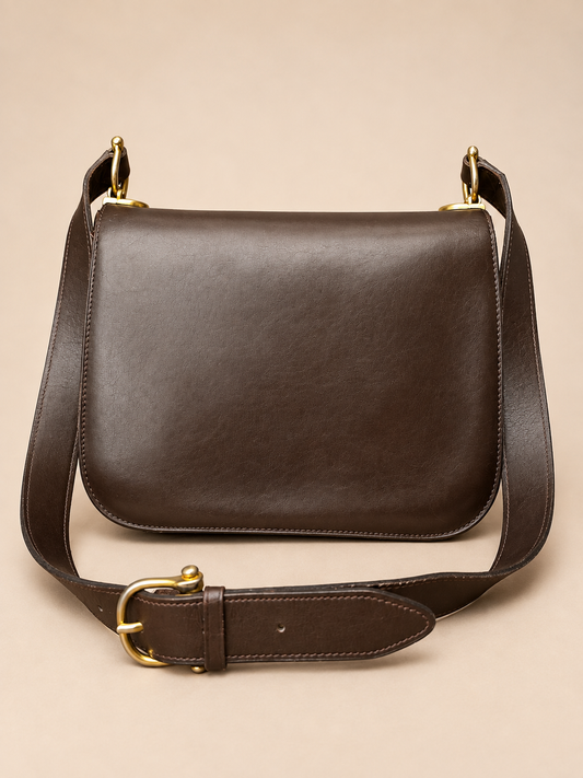 Brown leather Céline Horse Carriage / Sulky Box Vintage bag from the 1970s