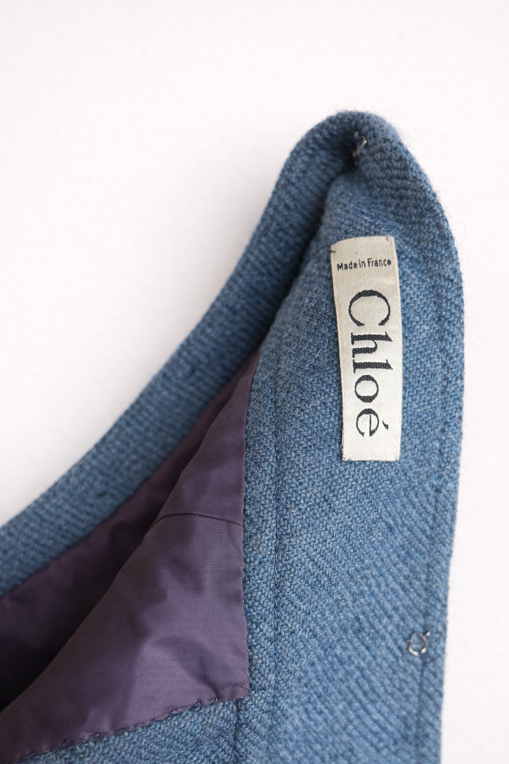 Chloé – Jupe crayon en laine bleu chiné avec ceinture vintage authentique
