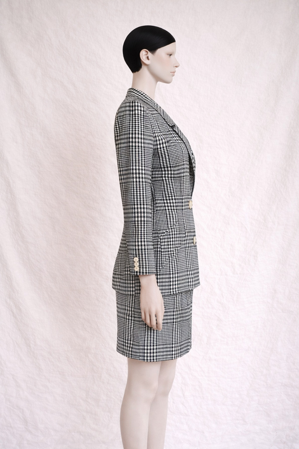 Tailleur jupe et blazer Valentino Boutique à motif vichy noir et blanc vintage