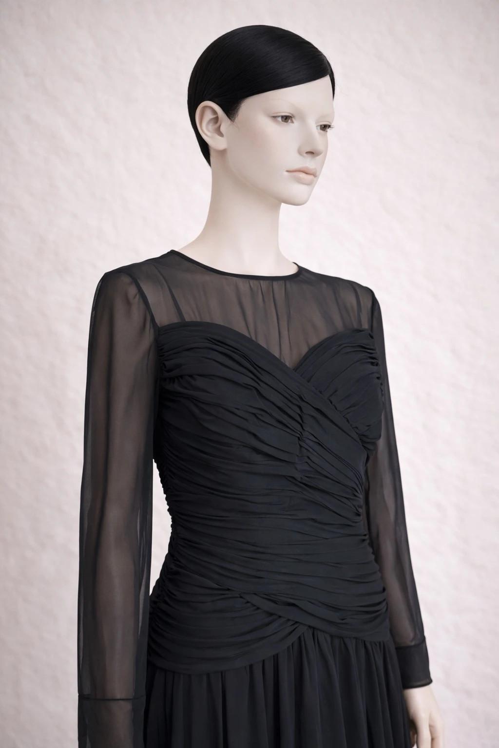 Robe longue authentique Karl Lagerfeld en mousseline noire drapée