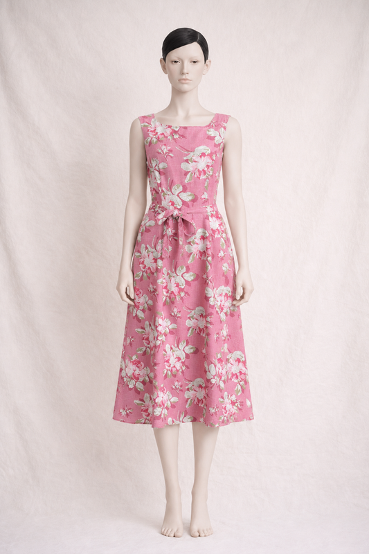 Robe d'été Laura Ashley vintage à imprimé floral romantique rose framboise