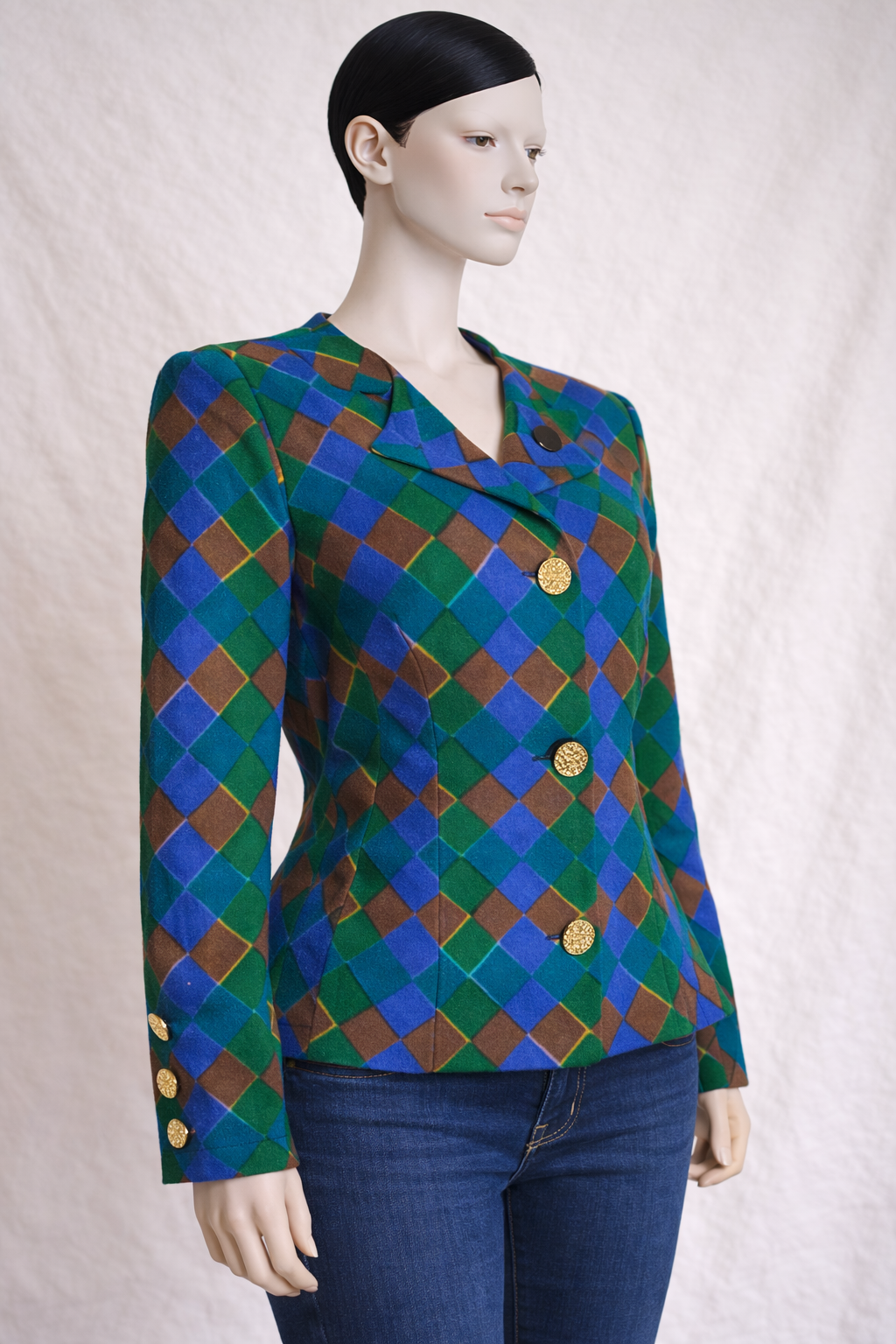Blazer Givenchy en laine à motif losanges vintage