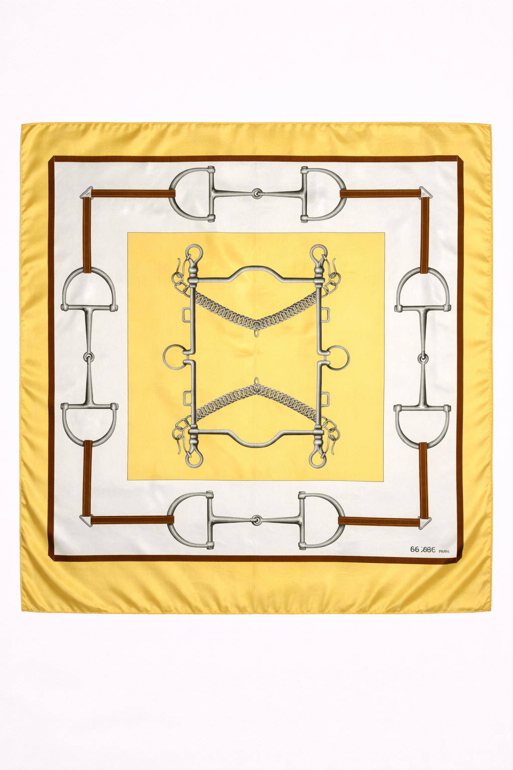 Carré en soie Céline jaune motif équestre mors vintage authentique