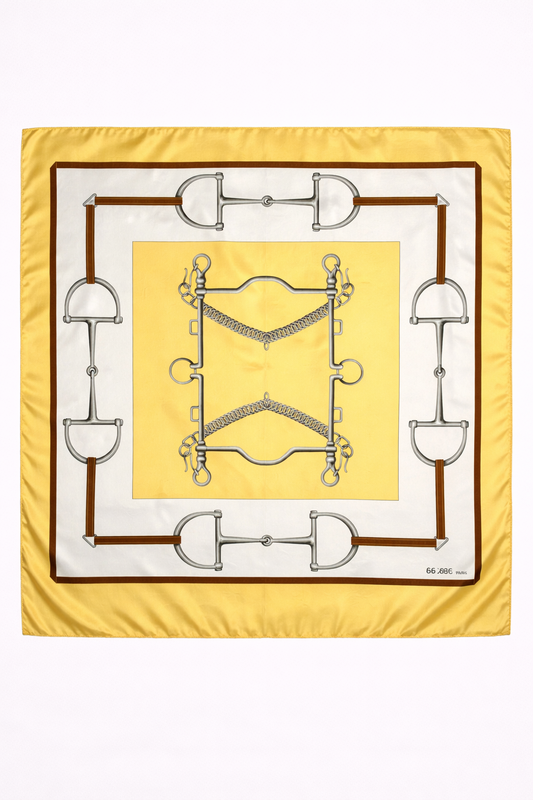 Carré en soie Céline jaune motif équestre mors vintage authentique