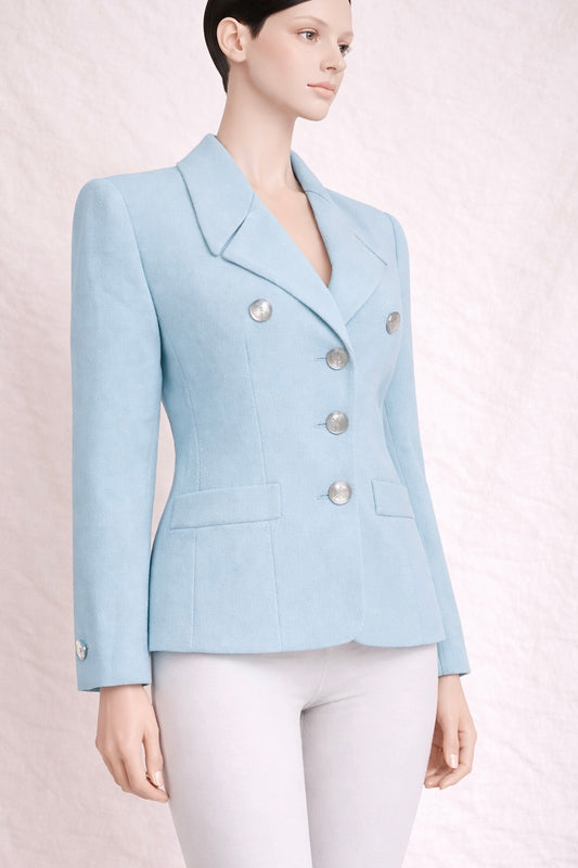 Authentic Yves Saint Laurent Variation Blazer in Light Blue Vintage Wool