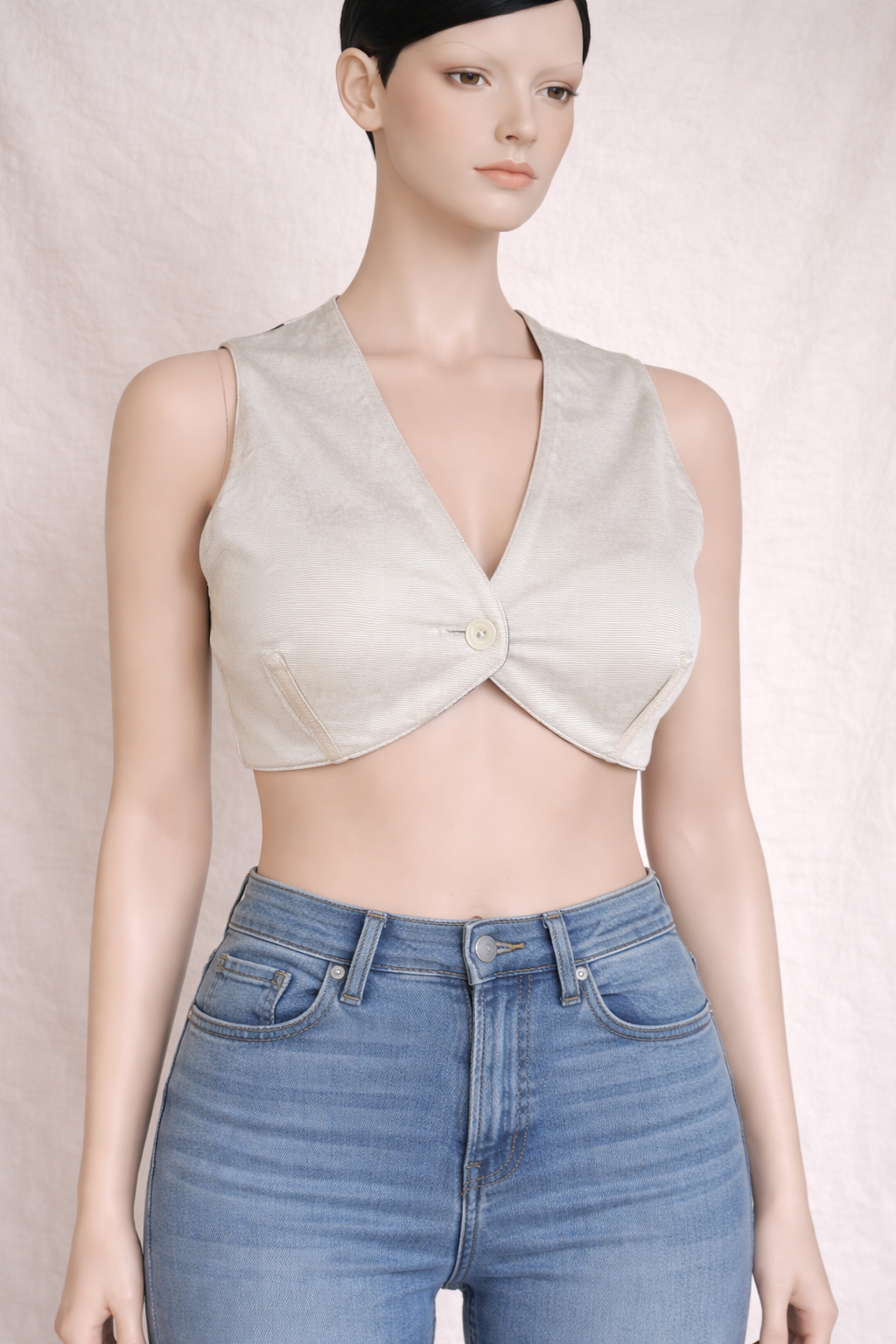 Jean Paul Gaultier Femme – Gilet crop bicolore à laçage dos vintage authentique iconique