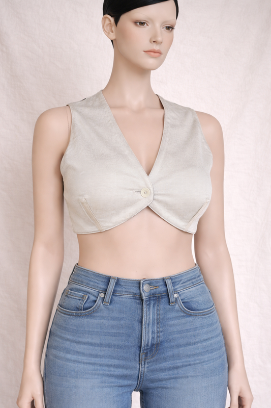 Jean Paul Gaultier Femme – Gilet crop bicolore à laçage dos vintage authentique iconique