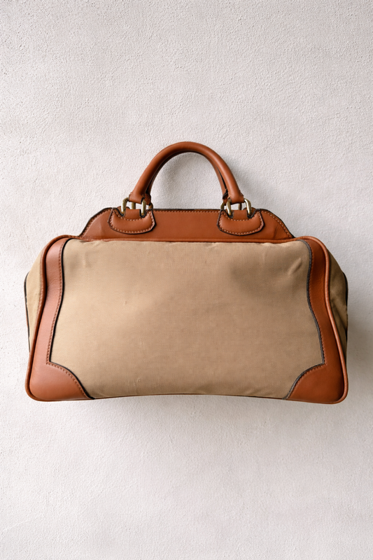 Sac docteur authentique Gucci en toile et cuir beige et camel vintage