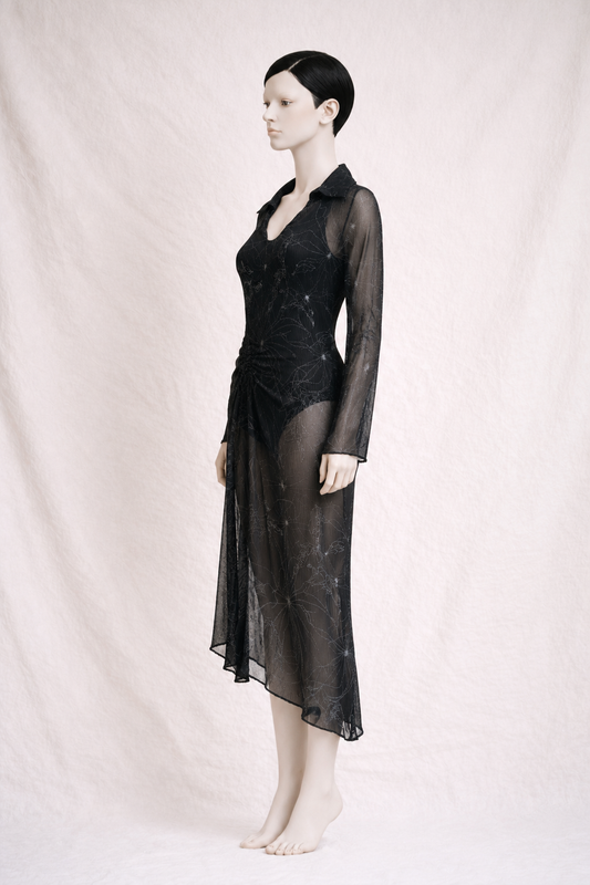 Tunic - Kenzo Jungle dress in semi-transparent black voile with vintage floral print