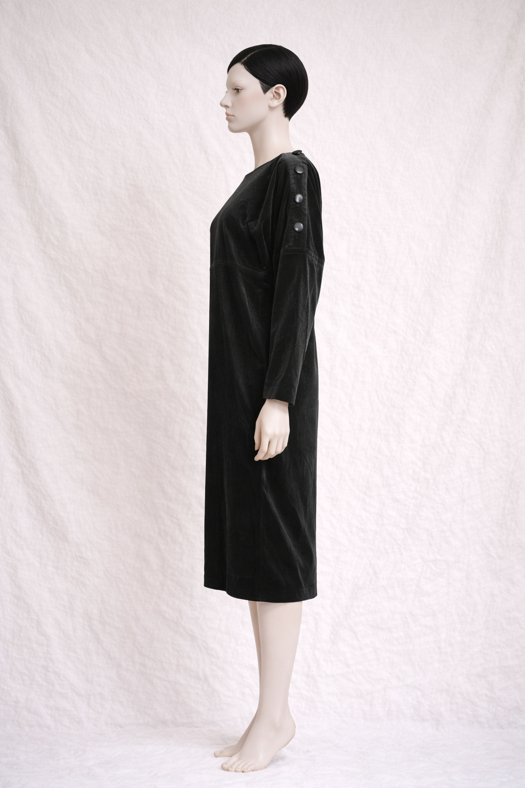 Robe droite authentique Yves Saint Laurent Rive Gauche en velours de coton noir vintage