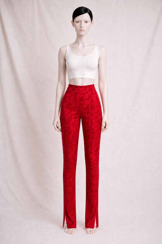 Pantalon Gianfranco Ferré en soie et laine texturée rouge intense authentique