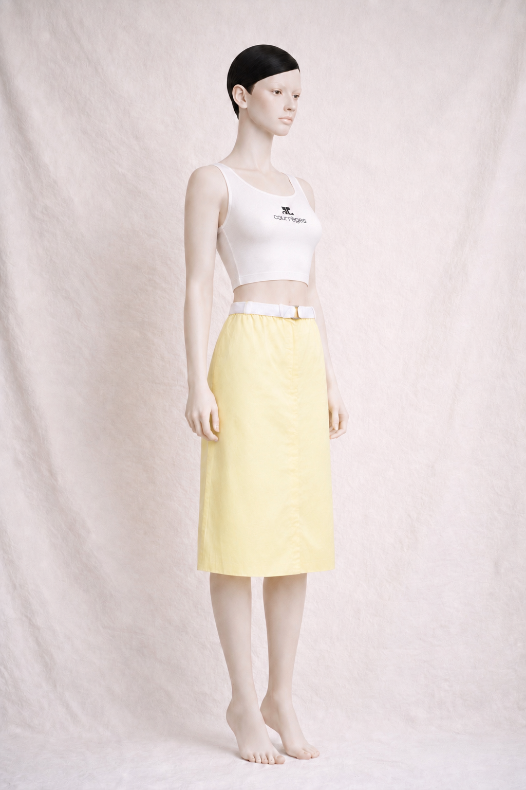 Jupe en coton jaune pastel Courrèges Paris vintage authentique